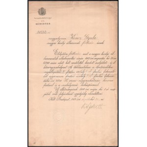 19008 Kossuth Ferenc kereskedelemügyi miniszter autográf aláírása kinevezésen