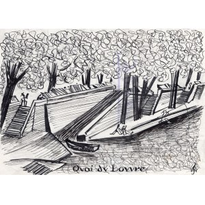 Quai du Louvre Jan Białostocki [rysunek / projekt ilustracji / ca 1947]