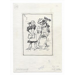 Spotkanie - ilustracja do książki Mama w żółtym kapeluszu rys. Anna Kołakowska [rysunek / ca 1975]