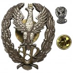 Odznaka wraz z miniaturką podyplomowego i magisterskiego studium zarządzanie lotniskami Akademii Obrony Narodowej
