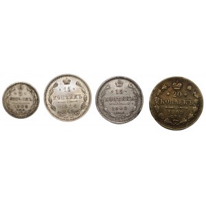 RUSKO - 5, 15 a 20 kopějek (1908-1914) - sada 4 mincí