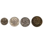 RUSSIA - 5,15 and 20 kopecks (1908-1914) - set of 4 coins