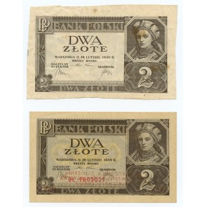 2 Zloty 1936 - B£ Serie und ohne Serie und Unterdruck.