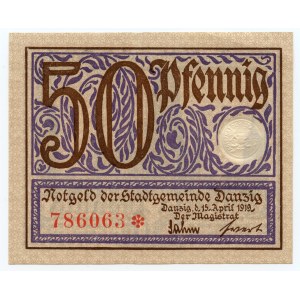 Wolne Miasto Gdańsk, 50 fenigów (pfennig) 1919, Gdańsk