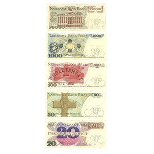 20 - 50.000 złotych (1982-1989) - Zestaw 5 sztuk banknotów