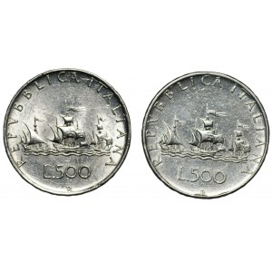 ITALY - 500 lire ND (1958-1970) - Caravels - set of 2 coins.