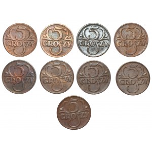 5 pennies (1923-1939) - set of 9 pieces