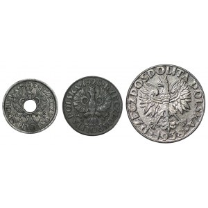 5 pennies 1939, 50 pennies 1938 and 10 pennies 1923 - varieties Jerzy Chalupski