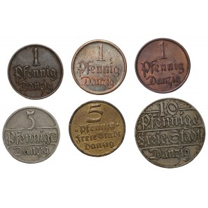 Free City of Danzig - 1 fennig 1926,1930,1937, 5 fennig 1928,1932 and 10 fennig 1923