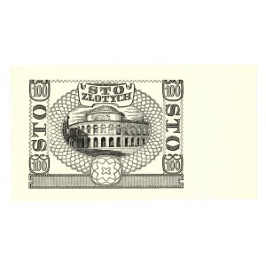Black print of reverse of 100 zloty 1940 - without series and numbering - watermark