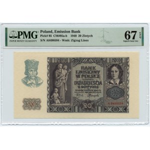 20 gold 1940 - series A - PMG 67 EPQ - 2nd max note PMG 67 EPQ