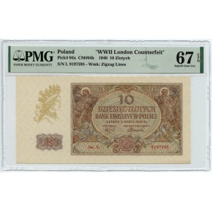 10 gold 1940 - London Counterfeit - L series. - PMG 67 EPQ - TOP POP