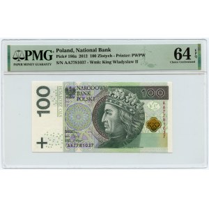 100 złotych 2012 - seria AA - PMG 64 EPQ