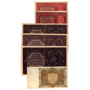 50 zloty 1929 and a set of 4 pieces of 20 and 1,000 Polish marks 1919 - a total of 5 pieces.