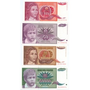 YUGOSLAVIA - 10 dinars 1990, 50 dinars 1990, 10000 dinars 1992, 50000 dinars 1992