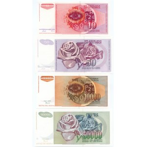 YUGOSLAVIA - 10 dinars 1990, 50 dinars 1990, 10000 dinars 1992, 50000 dinars 1992