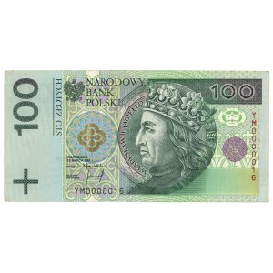 100 złotych 1994 - seria zastępcza YM 0000016 - niska numeracja