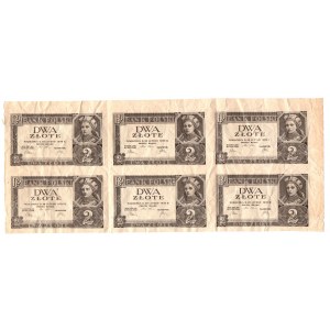 2 zloty 1936 - uncut sheet of 6 pieces