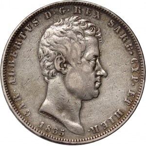 Italy, Sardinia, Charles Albert, 5 lire 1835 P, Genoa