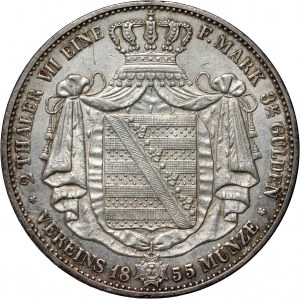 Germany, Saxony, Johann I, 2 Thalers (3 1/2 Gulden) 1855 F, Dresden