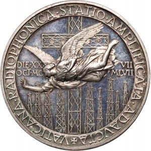 Vatican, Pius XII, medal from 1957, Installation of the transmitter of Santa Maria di Galeria