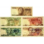 PRL, zestaw 5 banknotów, od 10 do 500 złotych, 1982-1988