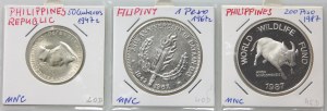 Filipiny, zestaw monet okolicznościowych (3 sztuki) z lat 1947-1987