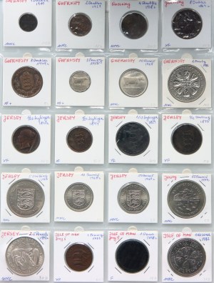 Europa, zestaw monet (20 sztuk) z lat 1733-1986, Guernsey, Jersey, Wyspa Man