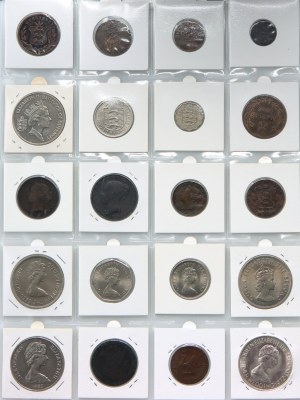 Europa, zestaw monet (20 sztuk) z lat 1733-1986, Guernsey, Jersey, Wyspa Man