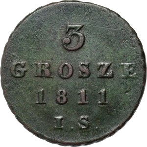 Księstwo Warszawskie, Fryderyk August I, 3 grosze 1811 IS, Warszawa
