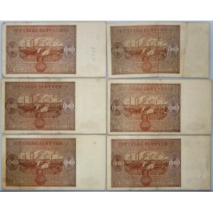 PRL, zestaw, 6 x 1000 złotych 15.01.1946, serie A., H, K, B, R, N