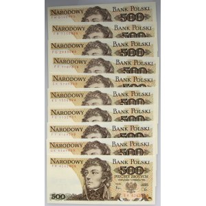 PRL, zestaw 10 x 500 złotych 1.06.1982, serie EK, ES, FF, FG, FM, FR, FS, FY, GK
