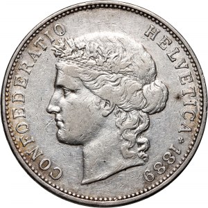 Switzerland, 5 Franc 1889 B, Helvetica
