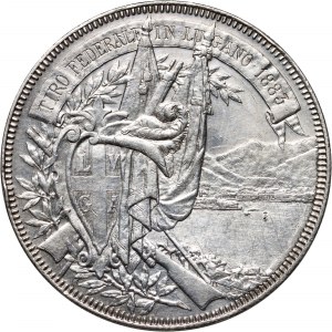 Switzerland, 5 Francs 1883, Lugano, Shooting Festival