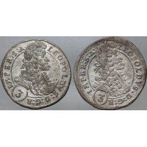 Austria, Leopold I, lot, 2 x 3 Kreuzer 1698, 1700, Prague