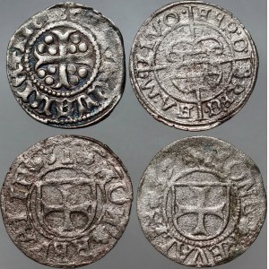Inflanty, zestaw 4 monet, 3 x szeląg i artig, 1390-1551