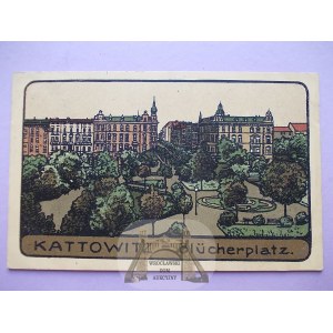 Katowice, Kattowitz, Blücherplatz, Steindruck, 1923