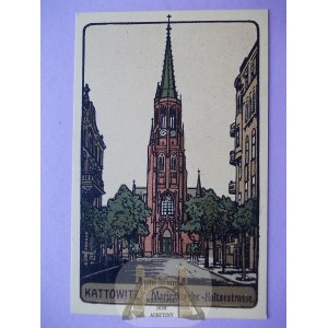 Katowice, Kattowitz, St. Mary's Church, ca. 1923, Steindruck