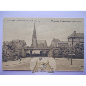 Mysłowice, Myslowitz, wiadukt i kościół, ok. 1920