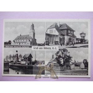 Dobrań Wielki near Opole, lock, railway station, church, ca. 1935