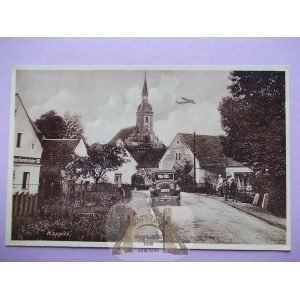 Kopice, Koppitz, k. Grodków, ulica, automobil, samolot, ok. 1930