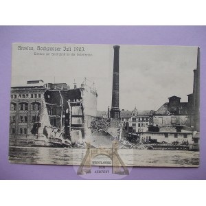 Wrocław, Breslau, powódź 1903, zniszczona fabryka spirytusu