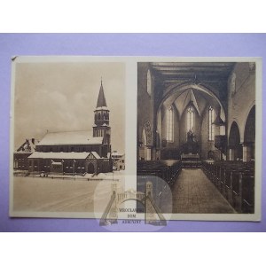 Boguszów Gorce, Kuźnice Świdnickie, kościół zimą, ok. 1920 (wysłana w 1949)