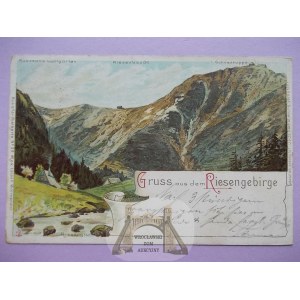Giant Mountains, Riesengebirge, Riesengrund, lithograph, 1898