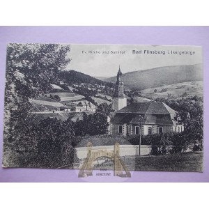 Świeradów Zdrój, Flinsberg, Kirche und Bahnhof, 1923