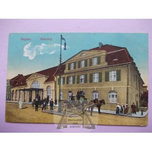 Żagań, Sagan, train station, carriage, 1914