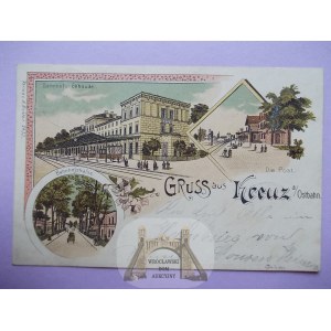 Greater Poland Cross, lithograph, train station, 1899