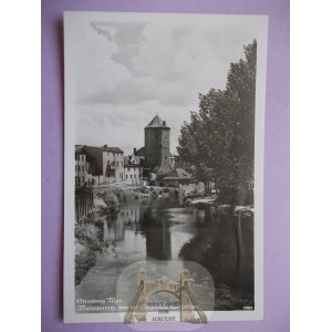 Brodnica, Strassburg, river, tower, circa 1940.