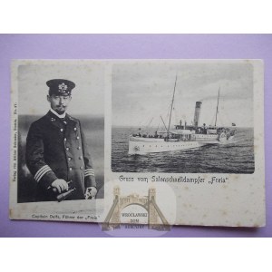 Szczecin, Stettin, parowiec, statek - Freia, kapitan, 1906