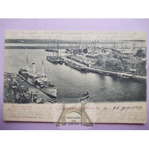 Świnoujście, Swienemuende, ujście Świny, statki, 1899